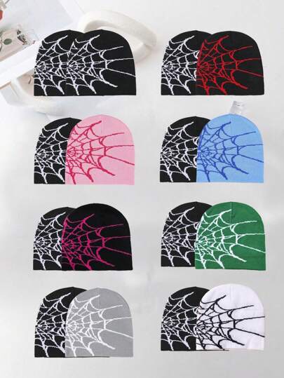 2pcs/1pc Men's Unique Spider Web Textured Knit Beanie Hat For Autumn Winter Everyday Wear Halloween Fall Outfit