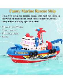 Children's Electric Toy Fire Boat With Water Spray, Light & Siren Effects, Waterproof Floating Model Toy, Batteries Not Included,Back To School