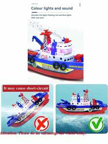 Children's Electric Toy Fire Boat With Water Spray, Light & Siren Effects, Waterproof Floating Model Toy, Batteries Not Included,Back To School