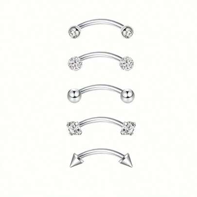 5 st 16G rostfritt stål böjda ögonbrynsringar Skivar Piercing smyckesset Enkla mönster för ögonbryn öron, mage, läppar och kropp 6/8/10 mm