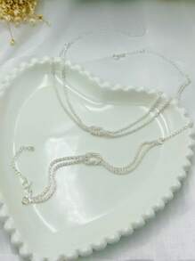 Double Knot Necklace And Bracelet In 925 Silver Antiallergic - 銀色 - 查看 2