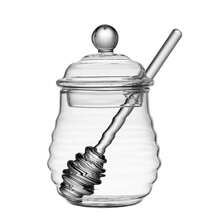 Botella de miel de vidrio, botella de envasado de miel, varilla agitadora transparente, tarro de almíbar y mermelada creativo - transparente - Ver 9