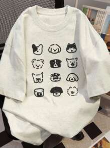 夏季休闲动物印花短袖T恤 - 淺灰色 - 查看 1