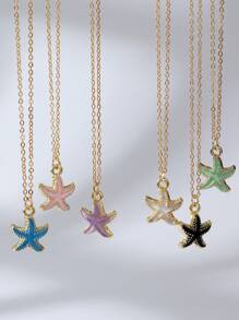 1 Collar bohemio de playa elegante con colgante de estrella de mar para uso diario