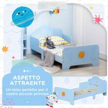 Zonekiz Letto per Bambini con Sponde Anti-Caduta, Lettino per Bambini Età 3-6 Anni con Fantasia Spaziale, 143x74x59cm, Azzurro
