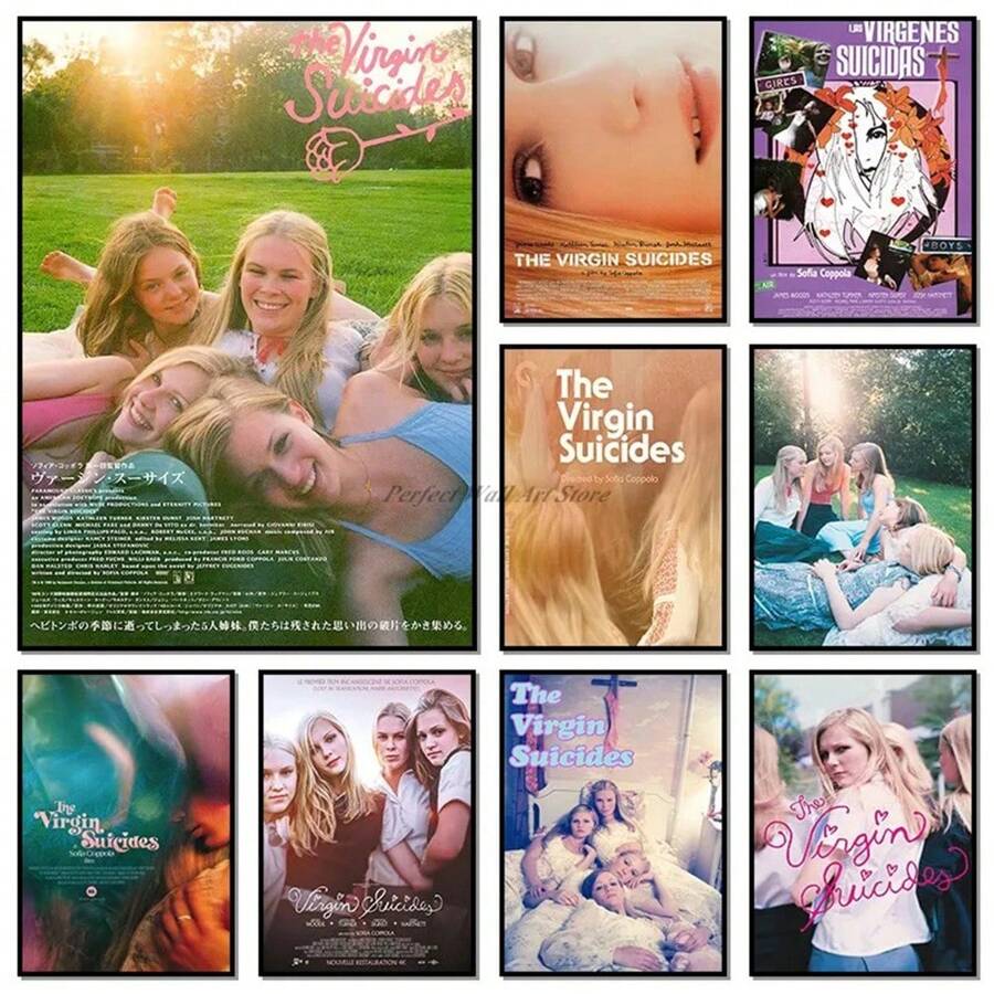 墙壁艺术海报可选框架流行经典索菲亚·科波拉电影“处女自杀”电影海报，帆布画和印刷墙壁艺术图片，适用于家庭房间装饰礼物，无框架，墙壁艺术带框架