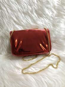New Arrival Mini Party Bag Metallic Mirrored Cell Phone Holder Coin Purse With Gold Chain - 紅色 - 查看 4