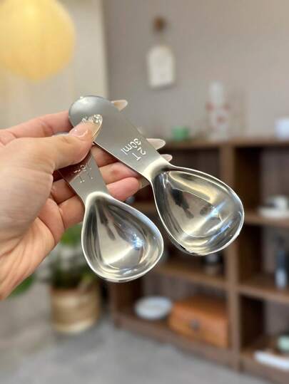 1 pièce Cuillère à café en acier inoxydable de 15/30 ml avec marquages d'échelle, ustensiles de cuisine pour café, lait, lait en poudre et avoine, fournitures scolaires