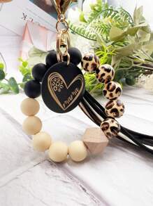 1pc Leopard Wooden Bead Silicone Bead Korea Tassel Charm Heart Wood Slice Wrist Phone Cord, Bag Charm, Key Chain Accessory, Mother's Day Gift Gifts For Mother, Family, Friends, Birthday, Holiday Phone Charm, Phone Chain