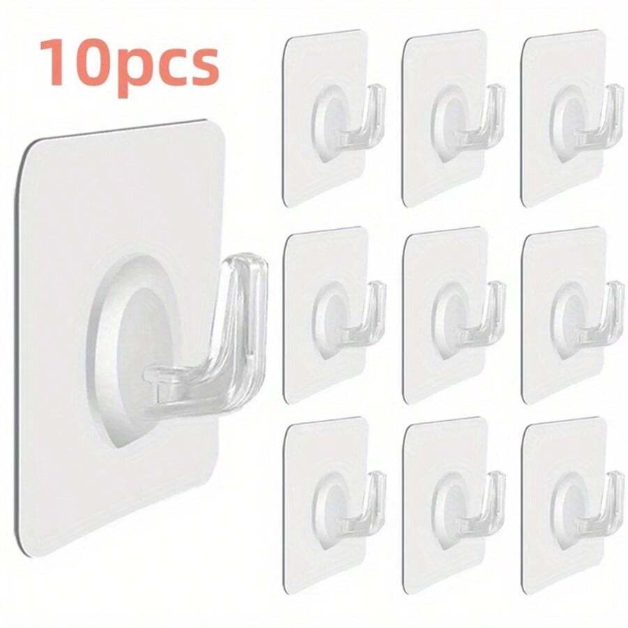 10 件/20 件/30 件壁挂式挂钩透明自粘式门壁挂挂钩重型载重架房车厨房浴室收纳架爱心情人节 - 彩色 - 查看 1