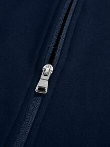 Tween Boy 2pcs Set Casual Sports Training Solid Color Fleece Hooded Jacket And Solid Color Drawstring Pockets Fleece Sweatpants, Warm Outfit For Spring Autumn Winter - Navy Blue - View 7