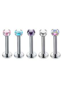 Helix Lip Nail 16g Hypoallergenic Cartilage Earrings Flat Back Labret Stud Internally Threaded Lip Rings 3mm/4mm Cubic Zirconia Earrings Piercing Jewelry For Women Men - As Shown In the Figure - View 1