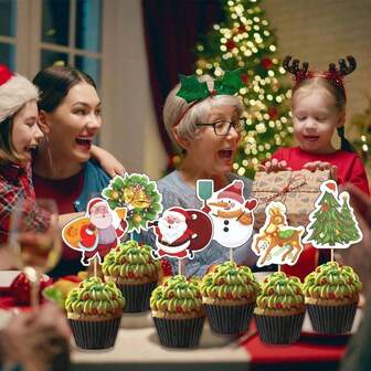 24pcs/48pcs Christmas Themed Cupcake Toppers Decorations - Santa Claus, Christmas Tree, Snowman, Reindeer Cake Topper Decorations, DIY Cake Picks, Christmas Toothpick Flags, Baking Cake Decorations, Christmas Party Table Decor Christmas Decorations Christmas Decor Christmas Gifts Christmas Party Supplies