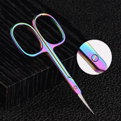 Professional Small Beauty Scissors - Suitable For Eyebrows, Eyelashes, And Dry Skin, Colorful Titanium Coated Cuticle Scissors With Super Thin Curved Blades, Multifunctional Stainless Steel Small Scissors