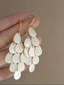 1 par de pendientes colgantes elegantes de borla con imitación de concha para playa y resort de moda - borla - Ver 1