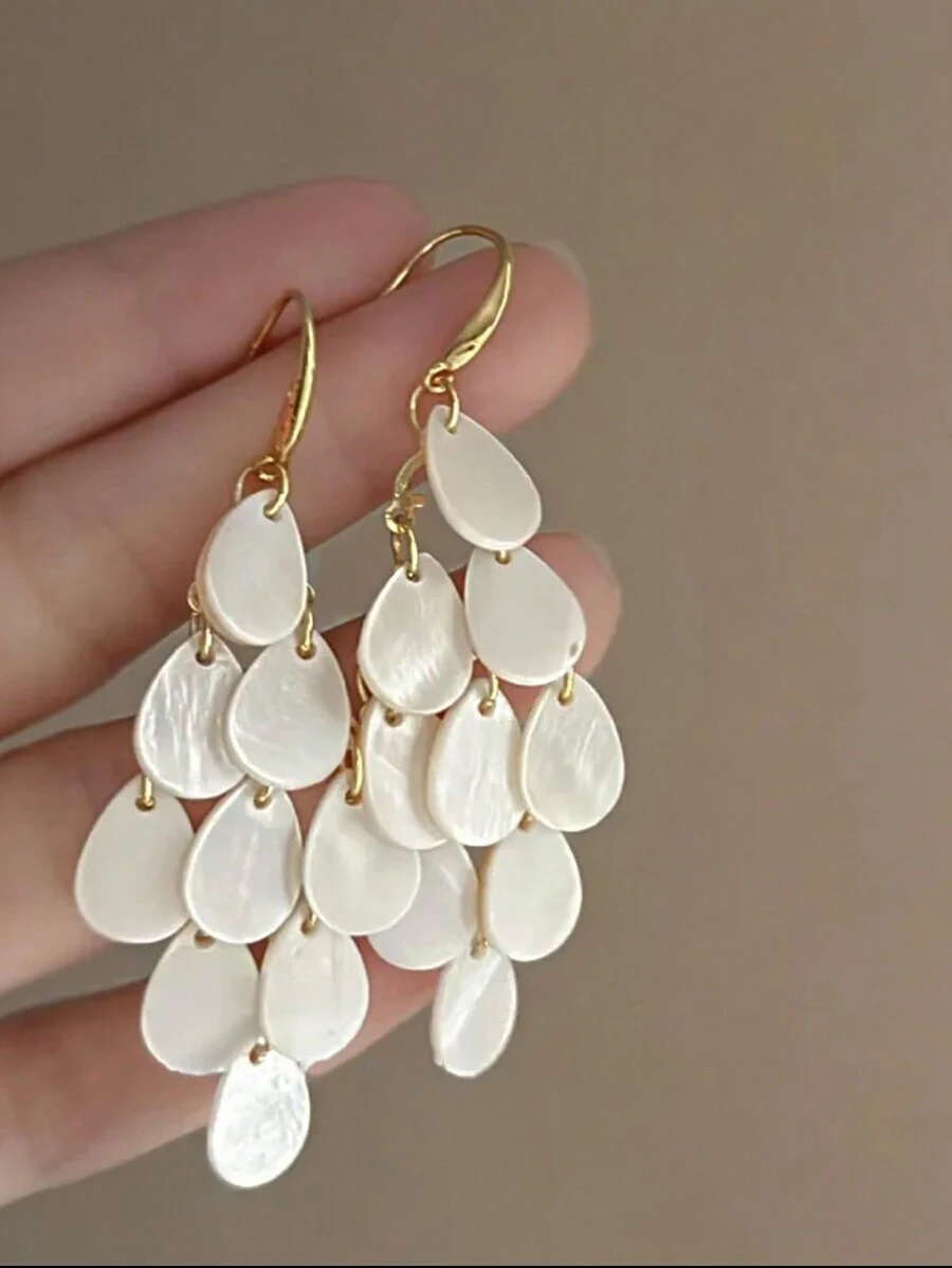 1 par de pendientes colgantes elegantes de borla con imitación de concha para playa y resort de moda - borla - Ver 1