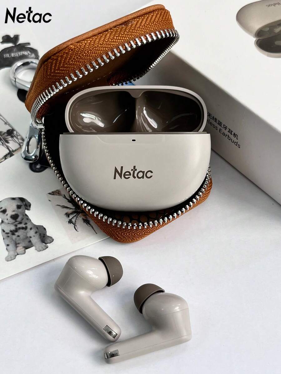 Netac TWS 无线耳塞，音质出色 5.3 自动配对耳塞，重量轻，带麦克风的无线耳机，兼容 iPhone Android，游戏耳机和扬声器，麦克风，节日礼物情人节礼物圣诞礼物，秋冬必备品，配有收纳袋