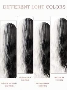 Halloween Cosplay Wig Black And White 26 Inch Long Curly Water Wave High Layered Bangs Y2K Synthetic Fiber Wig Women's Party Wig Costume Wig Christmas Realistic Natural Sexy Charming Heat Resistant Wig - Black and White - View 8