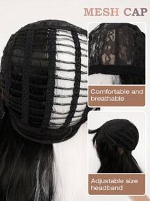 Halloween Cosplay Wig Black And White 26 Inch Long Curly Water Wave High Layered Bangs Y2K Synthetic Fiber Wig Women's Party Wig Costume Wig Christmas Realistic Natural Sexy Charming Heat Resistant Wig - Black and White - View 9