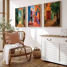 Bộ 3 tấm vải canvas treo tường lấy cảm hứng từ Ma-rốc - Áp phích không khung thẩm mỹ cổ điển cho phòng khách, định hướng chân dung trong nhà, tranh in canvas cho trang trí nhà hiện đại, không có khung - Nhiều màu - Xem 3