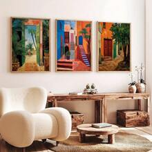 Bộ 3 tấm vải canvas treo tường lấy cảm hứng từ Ma-rốc - Áp phích không khung thẩm mỹ cổ điển cho phòng khách, định hướng chân dung trong nhà, tranh in canvas cho trang trí nhà hiện đại, không có khung - Nhiều màu - Xem 5