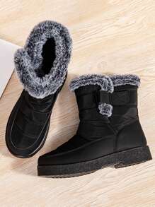 Botas de neve femininas impermeáveis e quentes com , gola felpuda e sola antiderrapante, cano alto - Preto - Ver 4