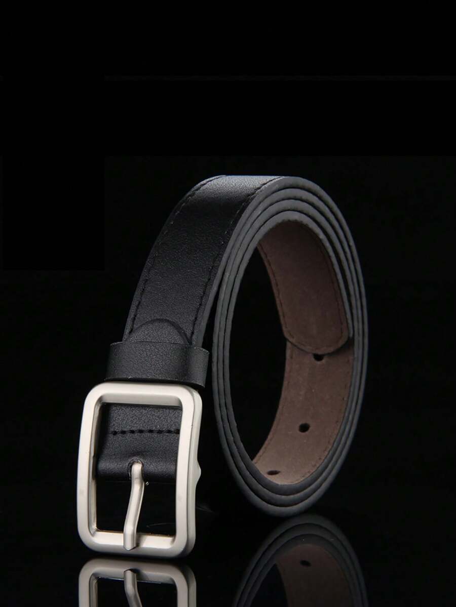 Retro College Style Belt With Metal Buckle Fashionable Rectangle