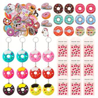1set,Contains 50 Stickers, 6 Keyholes, 6 Gauze Bags And 6 Cards, Party Holiday Decorations, Party Event Goodies, Birthday And Wedding Party Tabletop Items, Donut Themed Parties