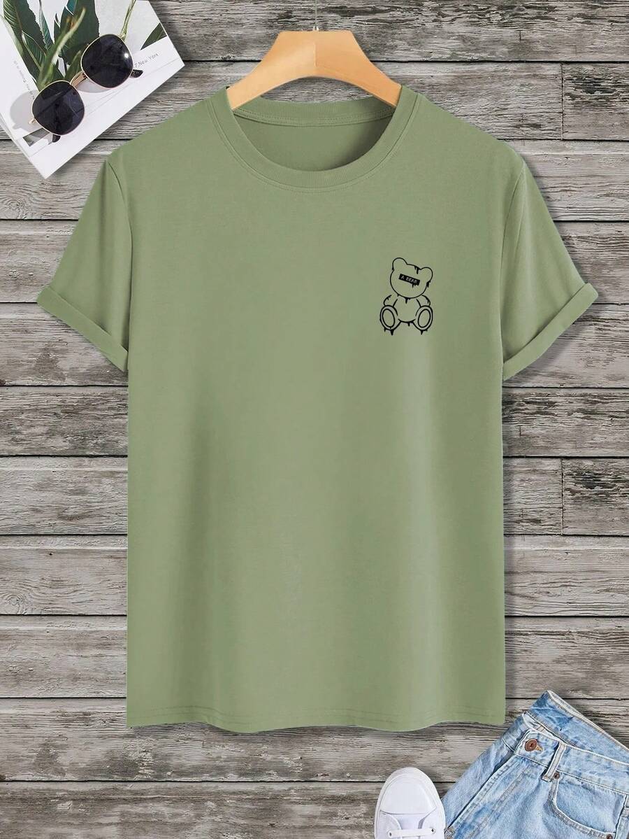 Oversized Bear T-Shirt 100% Cotton From S To Plus Size G3 - 綠色 - 查看 1