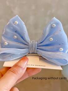 1pc Cute & Sweet Rhinestone Bow Decor Hair Clip For Girls (Shipped Without Card) - Blue - View 4
