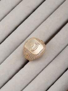 1 件女式嘻哈风格全水钻 18K 镀金首字母阿拉伯字母开口戒指 - 金色 - 查看 39