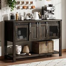 Farmhouse Buffet Cabinet With Storage, 47'' Kitchen Sideboard Buffet Cabinet, Coffee Bar Cabinet With Sliding Barn Door, Console Table For Kitchen, Dining, Living Room - 棕色 - 查看 7