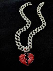 Men's Rhinestone Heart Charm Necklace, For Jewelry Gift And Party Valentines,Mom,Mother,Mother's Day,Gift