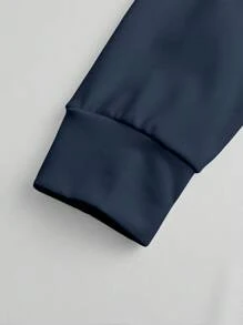 男士两件套运动套装，春秋季抗皱渐变字母印花抽绳连帽衫和运动裤，休闲街头时尚运动服，秋季服装 - 藍色 - 查看 5