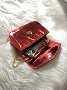 New Arrival Mini Party Bag Metallic Mirrored Cell Phone Holder Coin Purse With Gold Chain - 紅色 - 查看 5