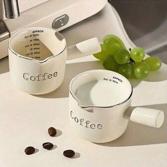 NJCHARMS 1pc, Ceramic Coffee Measuring Cup, Espresso Cups, Espresso Shot Cup With Handle, Spouts Espresso Cups, Espresso Pouring Cup, Espresso Measuring Cup, Coffee Measuring Cup, Kitchen Accessories, Party Supplies, Kitchen Gadgets School Supplies Back To School