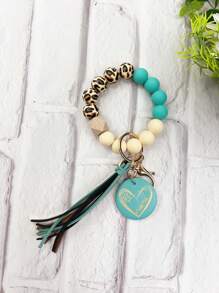 1pc Leopard Wooden Bead Silicone Bead Korea Tassel Charm Heart Wood Slice Wrist Phone Cord, Bag Charm, Key Chain Accessory, Mother's Day Gift Gifts For Mother, Family, Friends, Birthday, Holiday Phone Charm, Phone Chain