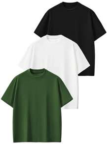 Kit 3 Premium Men's Oversized T-Shirts 100% Cotton Thick Plain Basic Streetwear - 彩色 - 查看 1