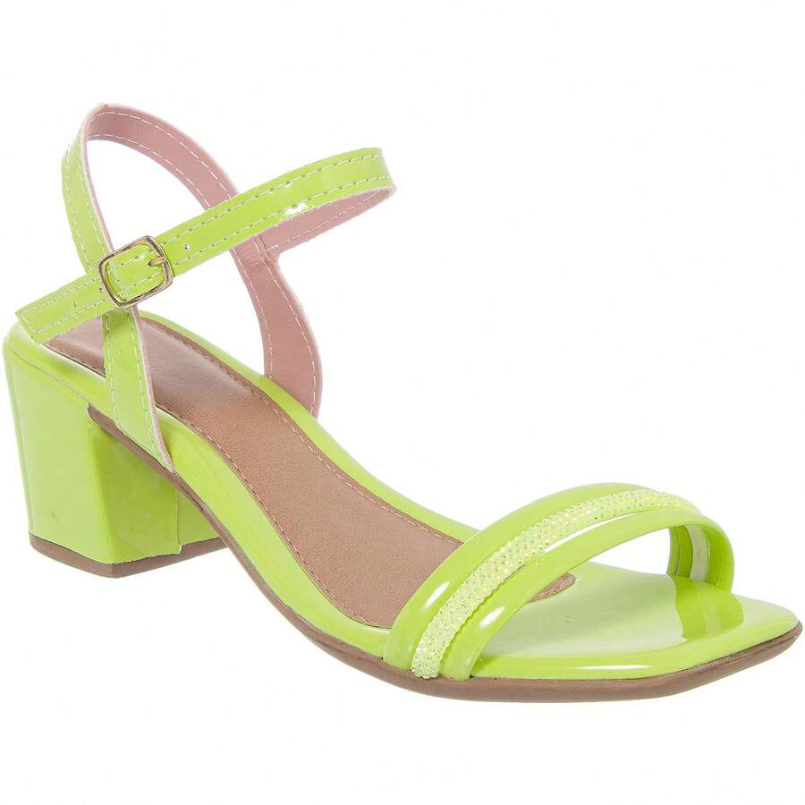 Women's Sandals Block High Heel Thick Straps Rhinestone Shine Crystal Patent Comfortable Buckle Fashion Modern Soft - 青檸色 - 查看 1