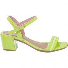 Women's Sandals Block High Heel Thick Straps Rhinestone Shine Crystal Patent Comfortable Buckle Fashion Modern Soft - 青檸色 - 查看 2