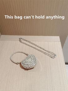 1pc Glittering Cute Mini Rhinestone Heart Shaped Clutch Bag, Luxury High-End Sparkling Tassel Rhinestone Handbag For Party/Wedding, Suitable For Valentine's Day Gift, Date, Limited Space, Party Bags, Perfect For Party, Wedding, Prom, Dinner/Banquet, Heart Purse, Perfectly Match With Valentine Day Dress, Glamorous Rhinestone Bag