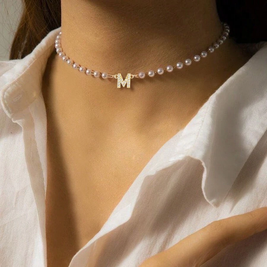 1 chiếc vòng cổ hạt ngọc trai giả đính đá Zirconia đơn giản thời trang dành cho nữ - trắng - Xem 1