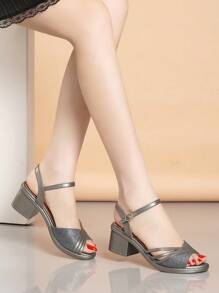 New Summer Chunky Heel Apricot Fashion Versatile Strap High Heel Sandals - Dark Grey - View 3