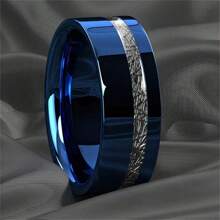 1pc Fashion 8mm Black/Blue Stainless Steel Rings For Men Vintage Silver Color Meteorites Inlaid Promise Ring Men Wedding Band Jewelry Gift