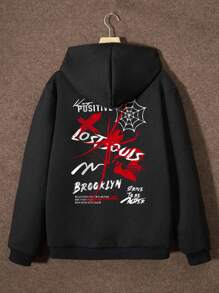 Teen Boys Fashion All-Match Gothic Spider Street Style Y2K Printing Comfortable Warm Hoodie