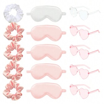 15 Stücke Brautjungfer Bademantel Set mit 5 Stücke Schlafmaske, 5 Stücke Elastikhaarbänder und 5 Stücke Brillen für den Hochzeitstag, Hochzeitsvorbereitungen, Junggesellenabschiede, Cosplay, Kostümpartys, Aufführungen