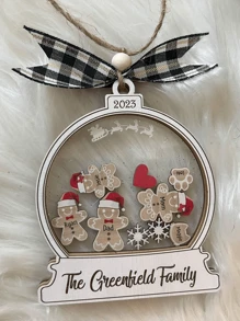 个性化姜饼与帽子家庭圣诞装饰品，定制家庭装饰品 2024，4D 定制饼干装饰品圣诞节礼物