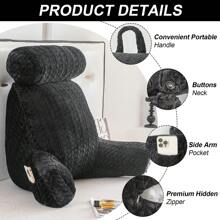 Reading Pillow For Bed Back Rest Lumbar Support Arm Seat Cushion Lounger Pad 2 In 1 Extra Large Reading Pillow With Neck / Arm Support With Extra Filled - Black - View 4