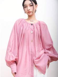 Bluzka damska z rękawem do łokcia, wyjątkowy design, słodka elegancja, wysokiej jakości koszula - Wrzosowy - Zobacz 4