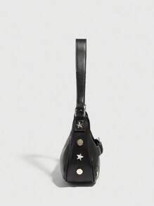 Women's Underarm Bag Y2K Saddle Handbags With Metal Decor Slingg Shoulder Hobo Bags - 黑色 - 查看 4